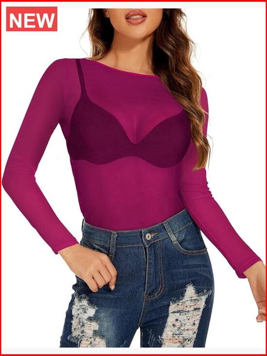 Tops - Mesh See Through Long Sleeve Bodycon Sheer Blouse Clubwear
